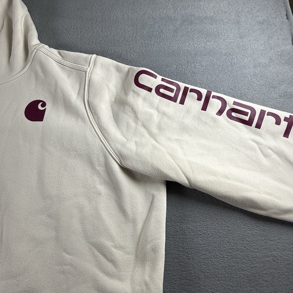 Carhartt Clarksburg Spellout Hoodie Sweatshirt Womens 2X Relaxed Cream Maroon - Picture 2 of 7